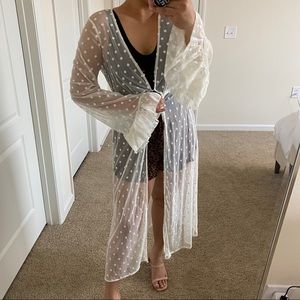 Ivory Sheer Delicate Flowers Long Sleeve Cover Up